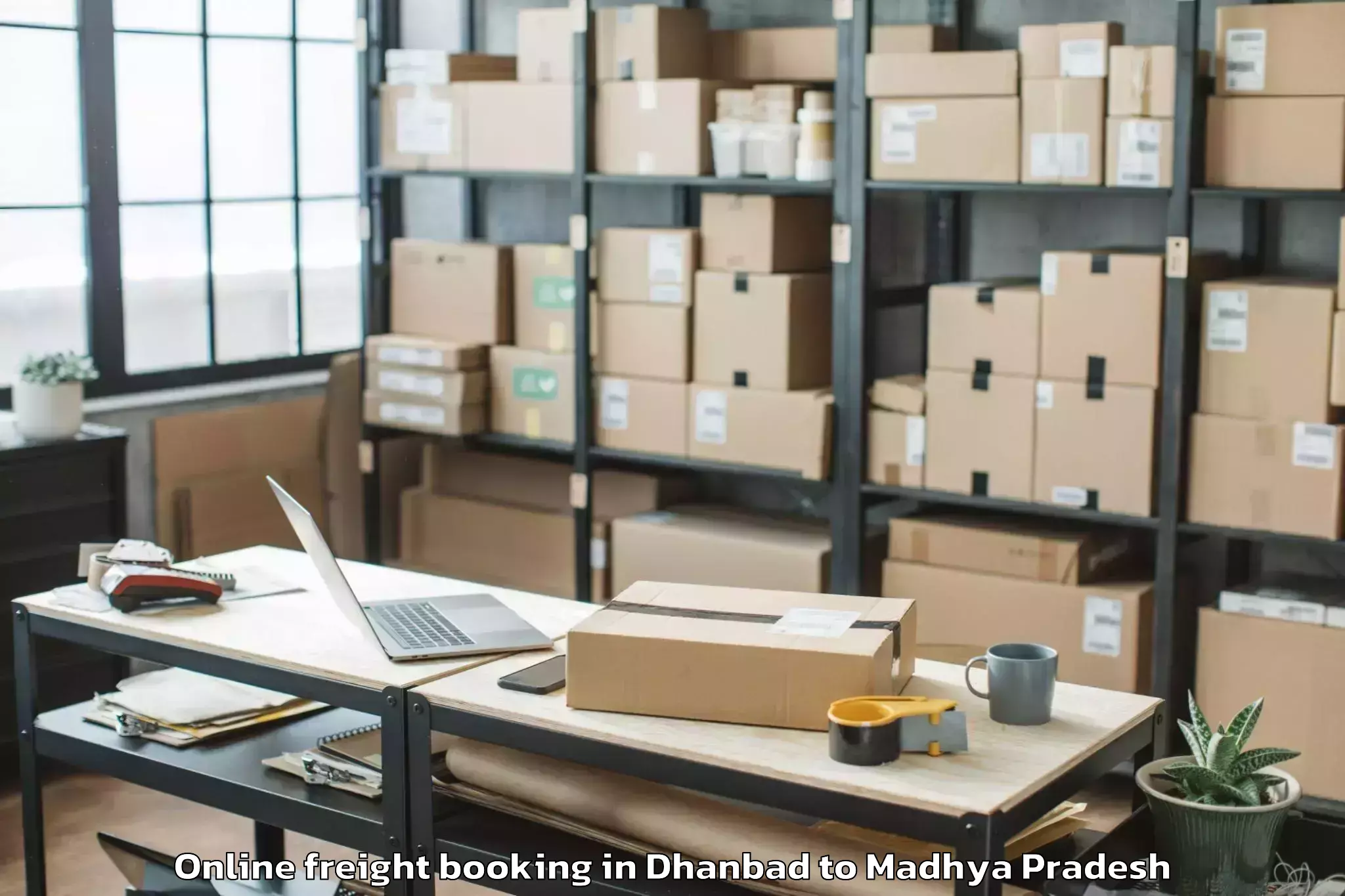 Quality Dhanbad to Raghogarh Vijaypur Online Freight Booking